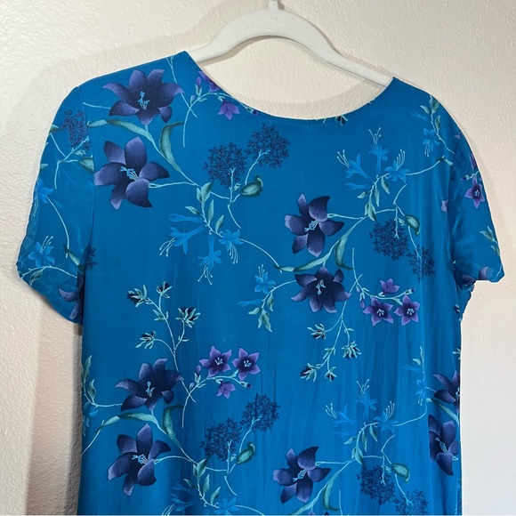 Vintage 90s Laura Ashley Teal Floral Silk Maxi Dress Lined UK14 US10 - Picture 4 of 9